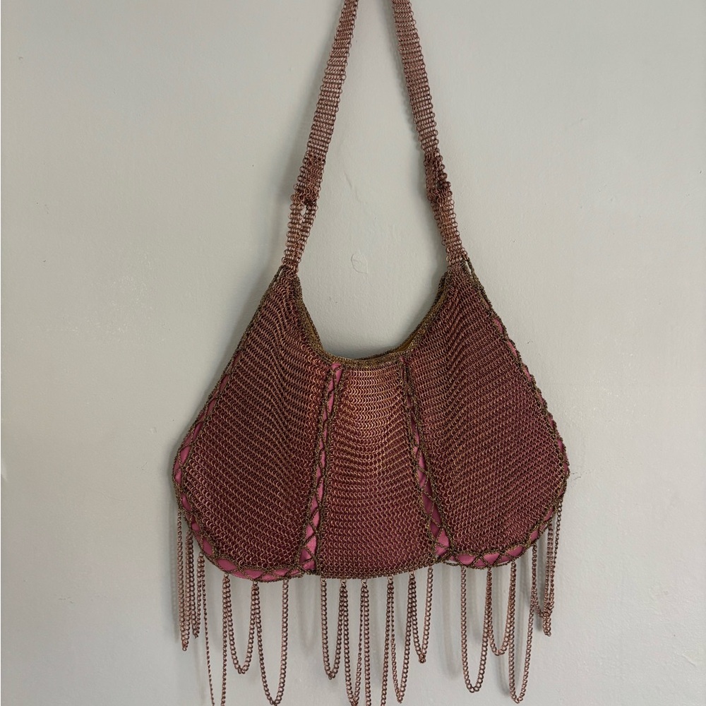 Nancy Bacich Elegant Pink Chain Fringe Bag